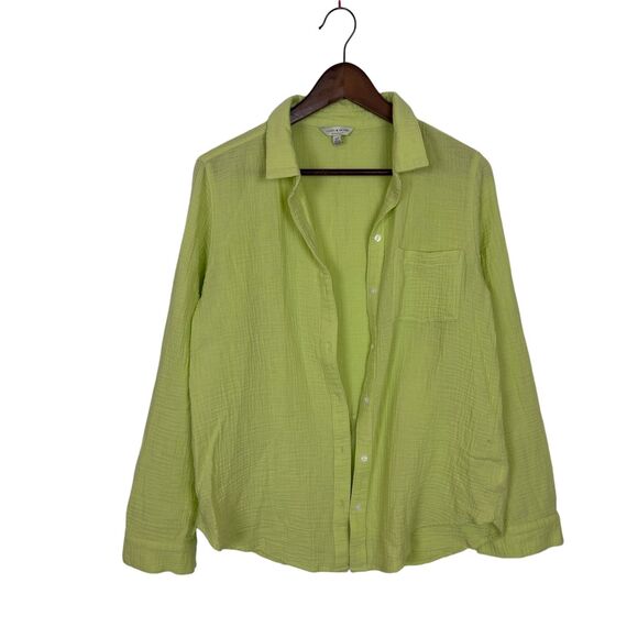 Lucky Brand Bright Green Button Down Long Sleeve Shirt Split Back Women's Small - Picture 1 of 6